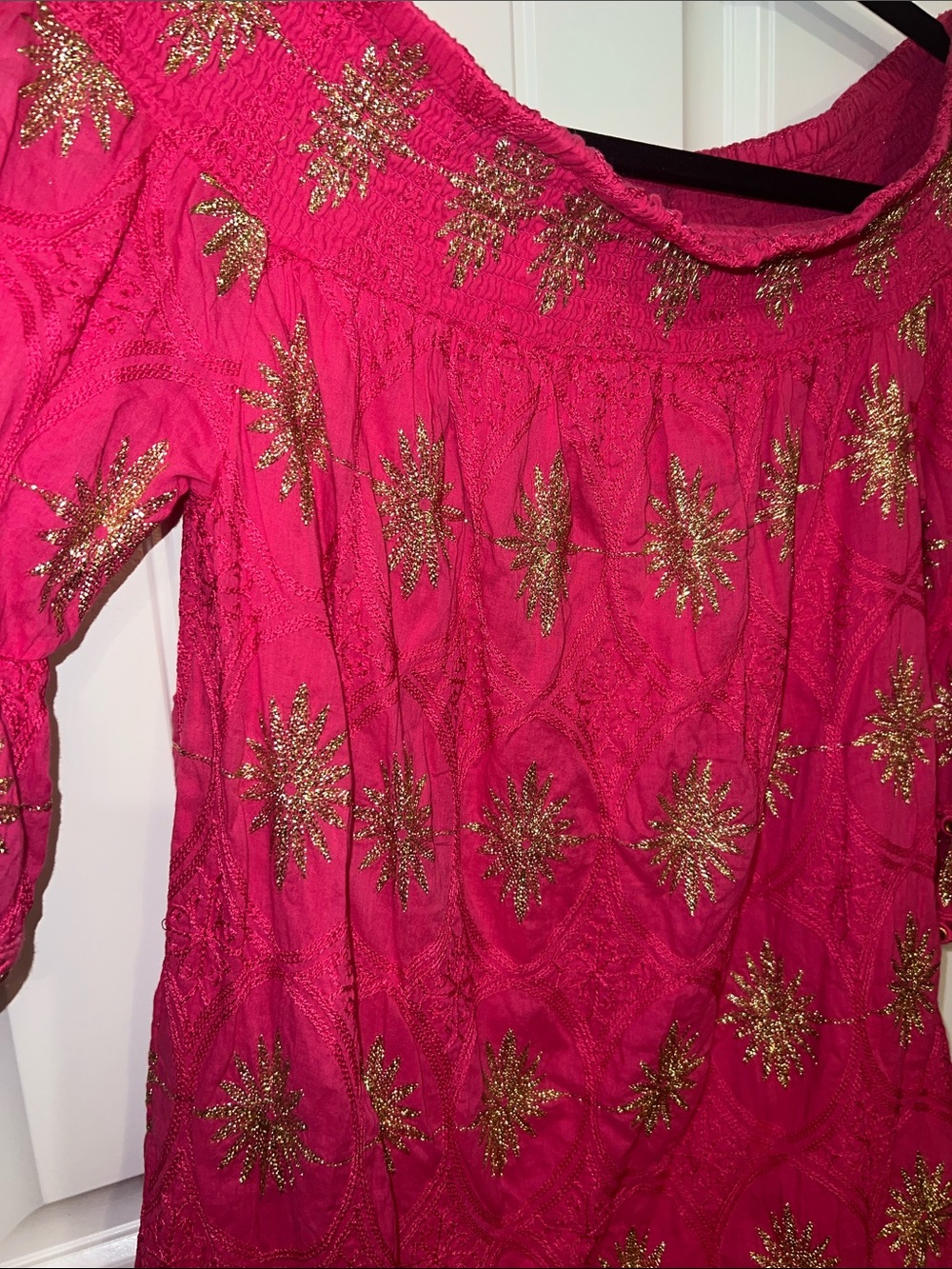 Boston Proper Off-Shoulder Fuchsia Dress with Gold Embroidery size XS - Picture 8 of 10